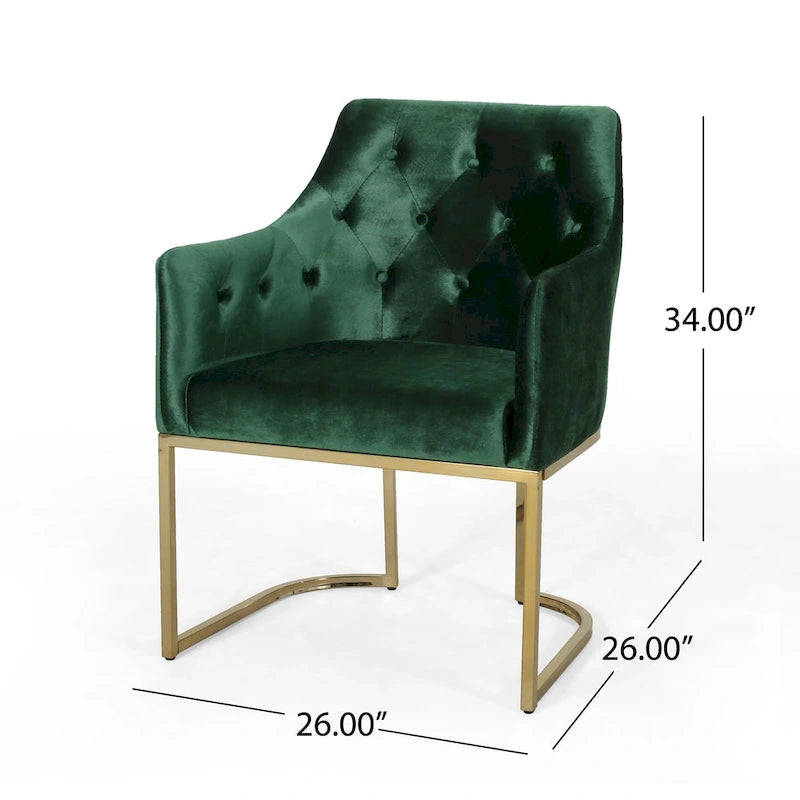 Sillón decorativo de terciopelo con botones y patas doradas, asiento individual — Esmeralda / Turquesa / Negro