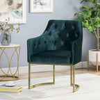 Sillón decorativo de terciopelo con botones y patas doradas, asiento individual — Esmeralda / Turquesa / Negro