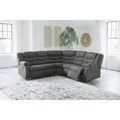 Seccional reclinable de piel sintética gris/marrón, 2 asientos, con tirador