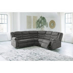 Seccional reclinable de piel sintética gris/marrón, 2 asientos, con tirador