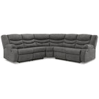 Seccional reclinable de piel sintética gris/marrón, 2 asientos, con tirador