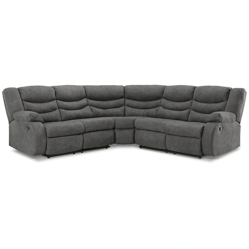 Seccional reclinable de piel sintética gris/marrón, 2 asientos, con tirador