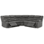 Seccional reclinable de piel sintética gris/marrón, 2 asientos, con tirador