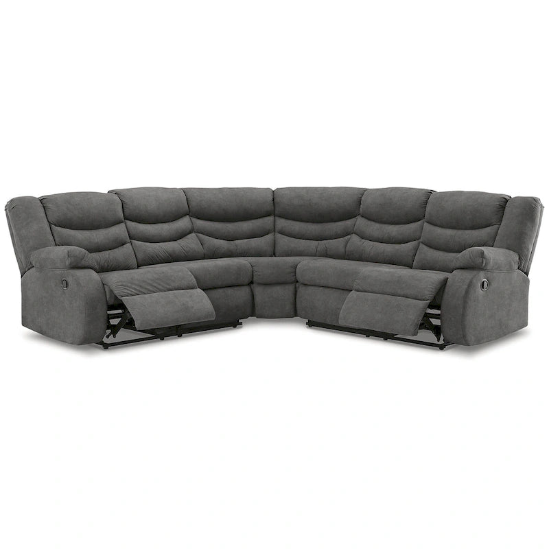 Seccional reclinable de piel sintética gris/marrón, 2 asientos, con tirador