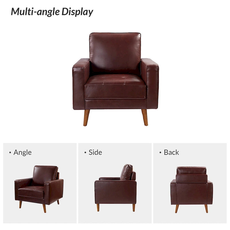 Sillón decorativo de cuero auténtico de mediados de siglo, juego de 2 unidades — Negro / Azul marino / Marrón / Camel / Burdeos / Beige