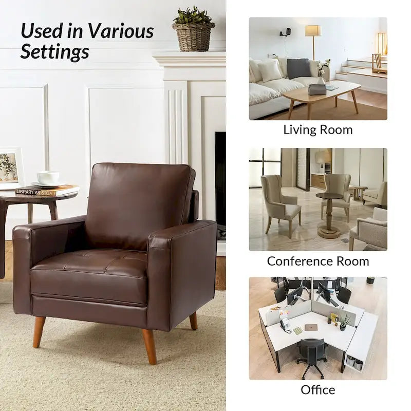 Sillón decorativo de cuero auténtico de mediados de siglo, juego de 2 unidades — Negro / Azul marino / Marrón / Camel / Burdeos / Beige