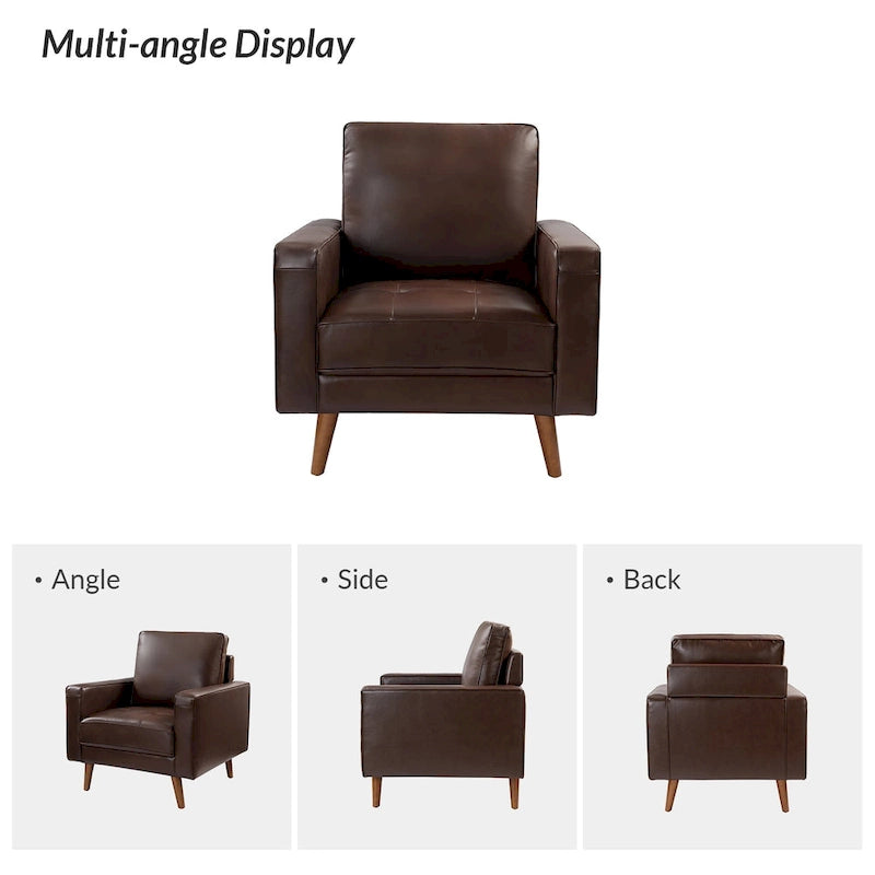 Sillón decorativo de cuero auténtico de mediados de siglo, juego de 2 unidades — Negro / Azul marino / Marrón / Camel / Burdeos / Beige