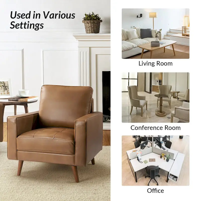 Sillón decorativo de cuero auténtico de mediados de siglo, juego de 2 unidades — Negro / Azul marino / Marrón / Camel / Burdeos / Beige
