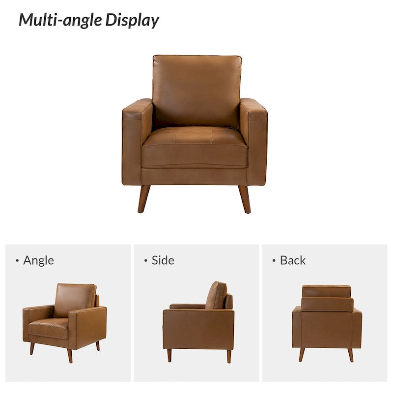 Sillón decorativo de cuero auténtico de mediados de siglo, juego de 2 unidades — Negro / Azul marino / Marrón / Camel / Burdeos / Beige