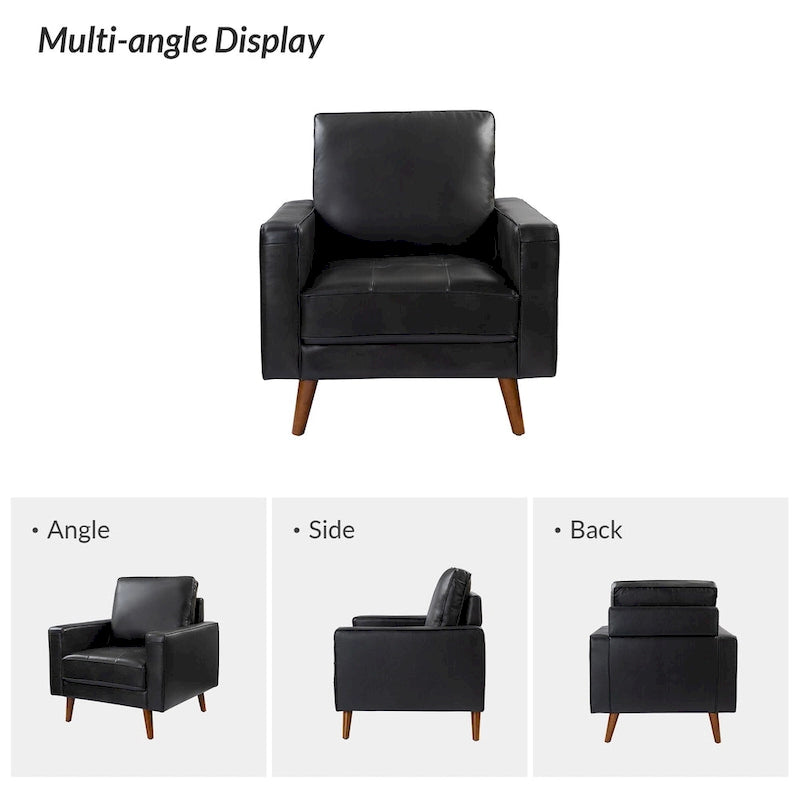 Sillón decorativo de cuero auténtico de mediados de siglo, juego de 2 unidades — Negro / Azul marino / Marrón / Camel / Burdeos / Beige