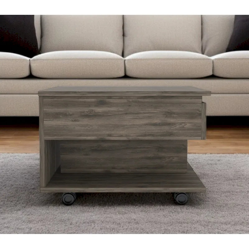 22  Dark Brown Manufactured Wood Rectangular Lift Top Coffee Table With Drawer - 15.3  H x 21.6  W x 19.6  D
