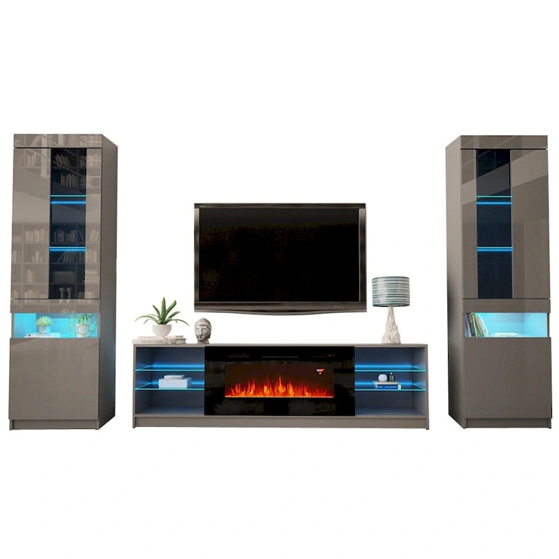 Centro de Entretenimiento de Pared con Chimenea Eléctrica Negro / Gris / Blanco para 1 Habitación