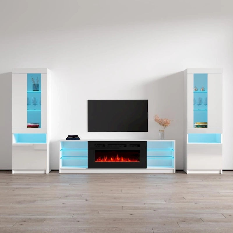 Centro de Entretenimiento de Pared con Chimenea Eléctrica Negro / Gris / Blanco para 1 Habitación
