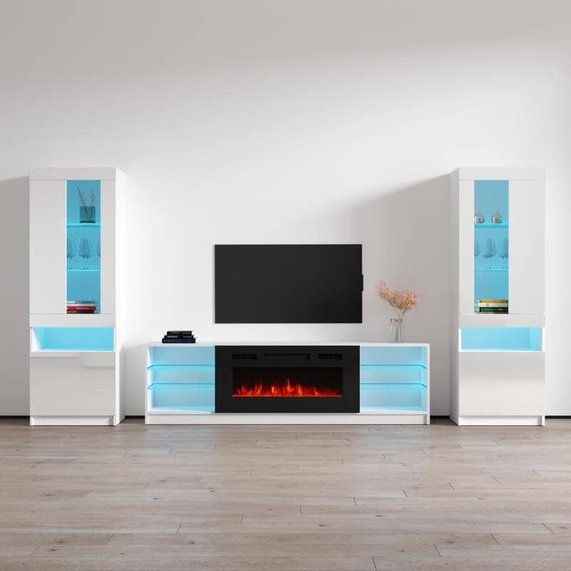 Centro de Entretenimiento de Pared con Chimenea Eléctrica Negro / Gris / Blanco para 1 Habitación
