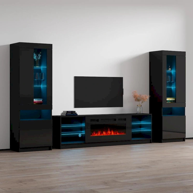 Centro de Entretenimiento de Pared con Chimenea Eléctrica Negro / Gris / Blanco para 1 Habitación