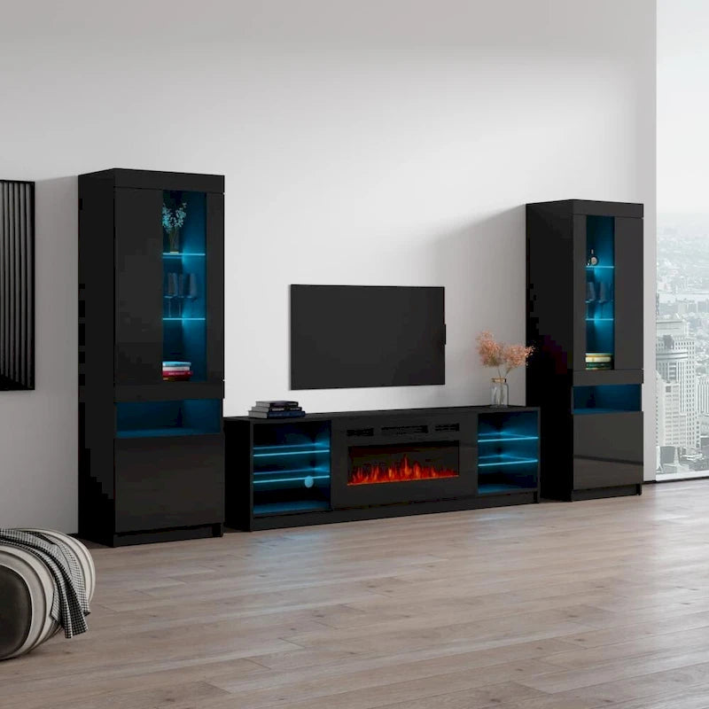 Centro de Entretenimiento de Pared con Chimenea Eléctrica Negro / Gris / Blanco para 1 Habitación