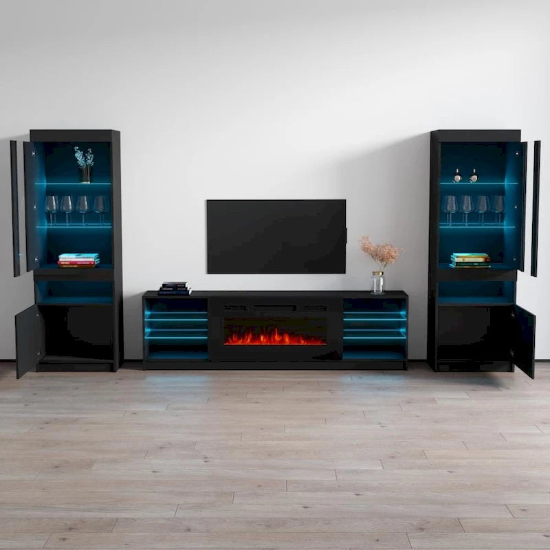 Centro de Entretenimiento de Pared con Chimenea Eléctrica Negro / Gris / Blanco para 1 Habitación