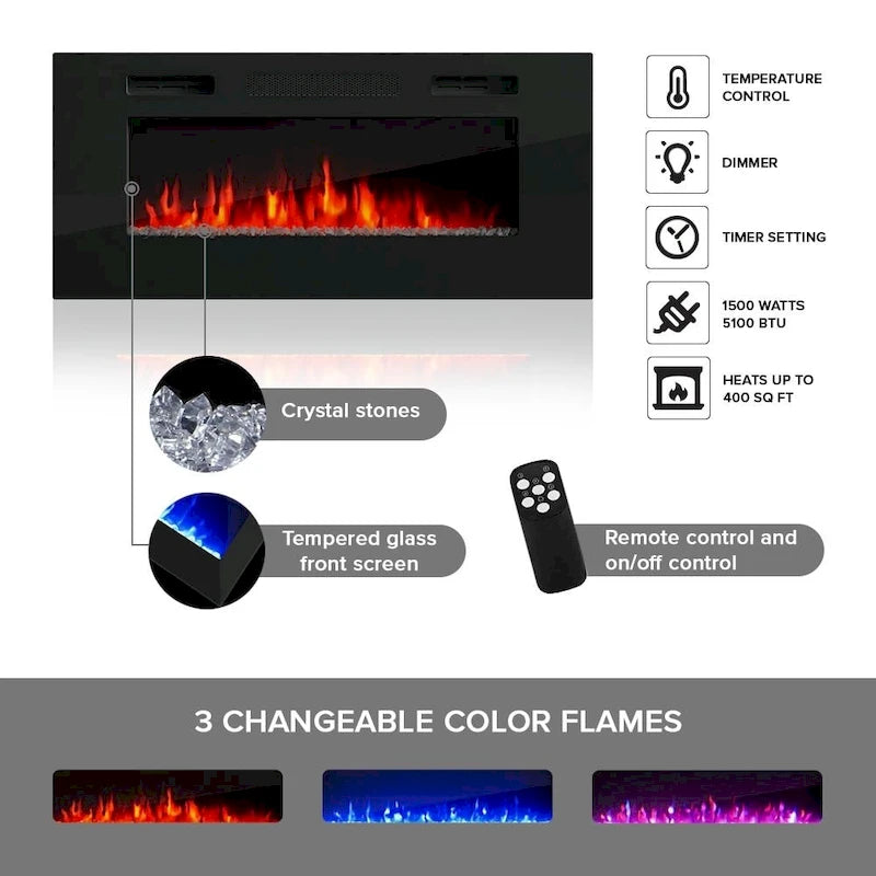 Centro de Entretenimiento de Pared con Chimenea Eléctrica Negro / Gris / Blanco para 1 Habitación