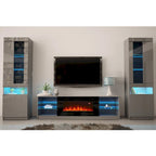 Centro de Entretenimiento de Pared con Chimenea Eléctrica Negro / Gris / Blanco para 1 Habitación