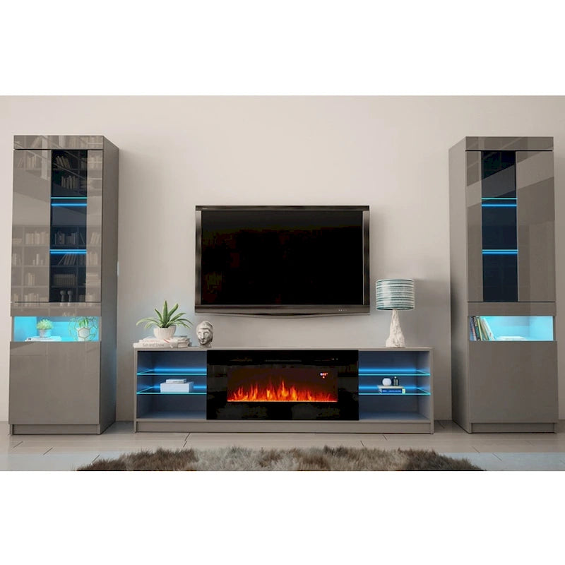 Centro de Entretenimiento de Pared con Chimenea Eléctrica Negro / Gris / Blanco para 1 Habitación