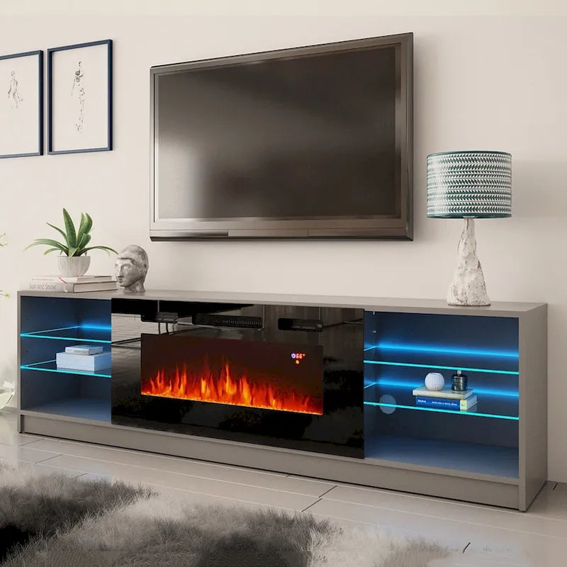 Centro de Entretenimiento de Pared con Chimenea Eléctrica Negro / Gris / Blanco para 1 Habitación