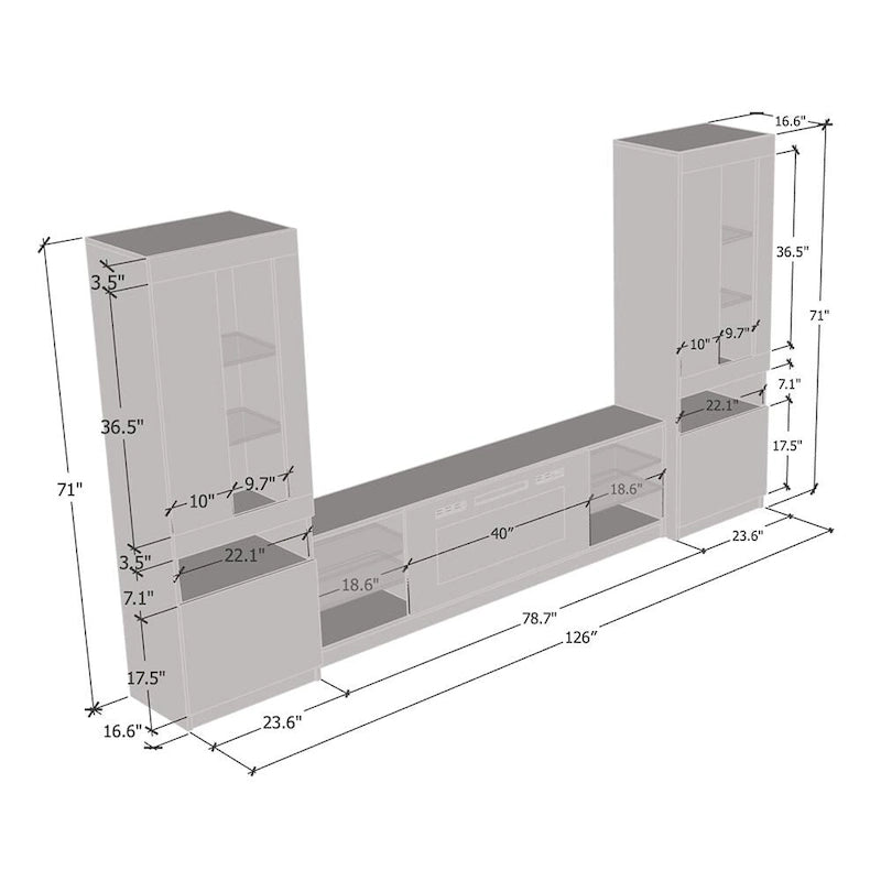 Centro de Entretenimiento de Pared con Chimenea Eléctrica Negro / Gris / Blanco para 1 Habitación