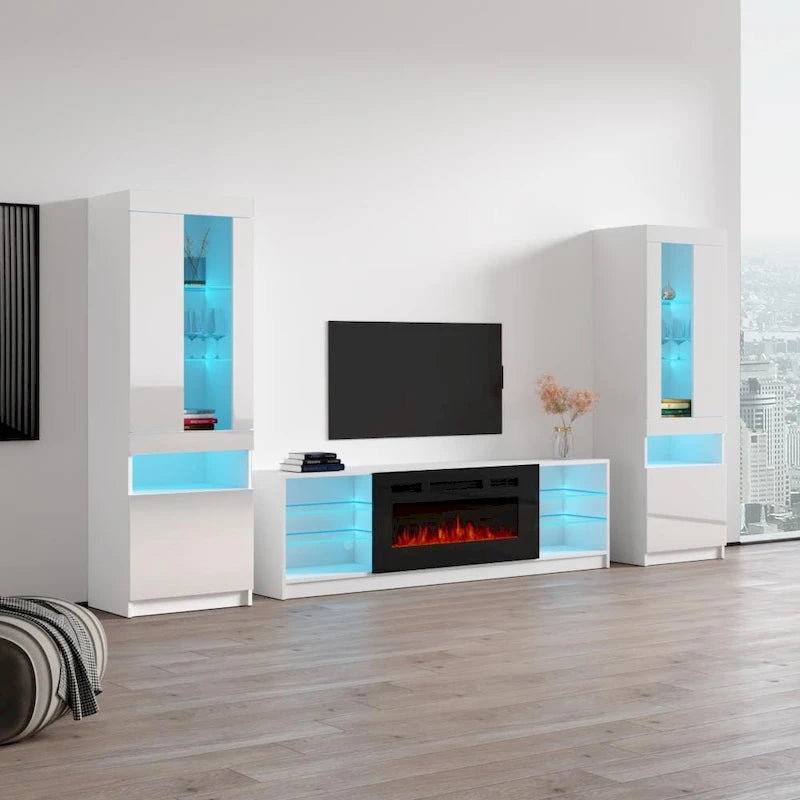 Centro de Entretenimiento de Pared con Chimenea Eléctrica Negro / Gris / Blanco para 1 Habitación