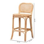 Taburete de bar de ratán natural marrón — Estilo bohemio, altura de barra/mostrador, capacidad para 1 persona