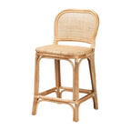 Taburete de bar de ratán natural marrón — Estilo bohemio, altura de barra/mostrador, capacidad para 1 persona