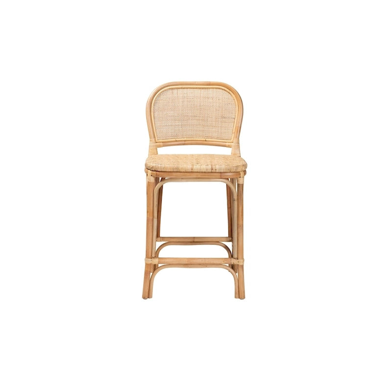 Taburete de bar de ratán natural marrón — Estilo bohemio, altura de barra/mostrador, capacidad para 1 persona