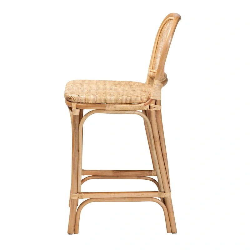 Taburete de bar de ratán natural marrón — Estilo bohemio, altura de barra/mostrador, capacidad para 1 persona