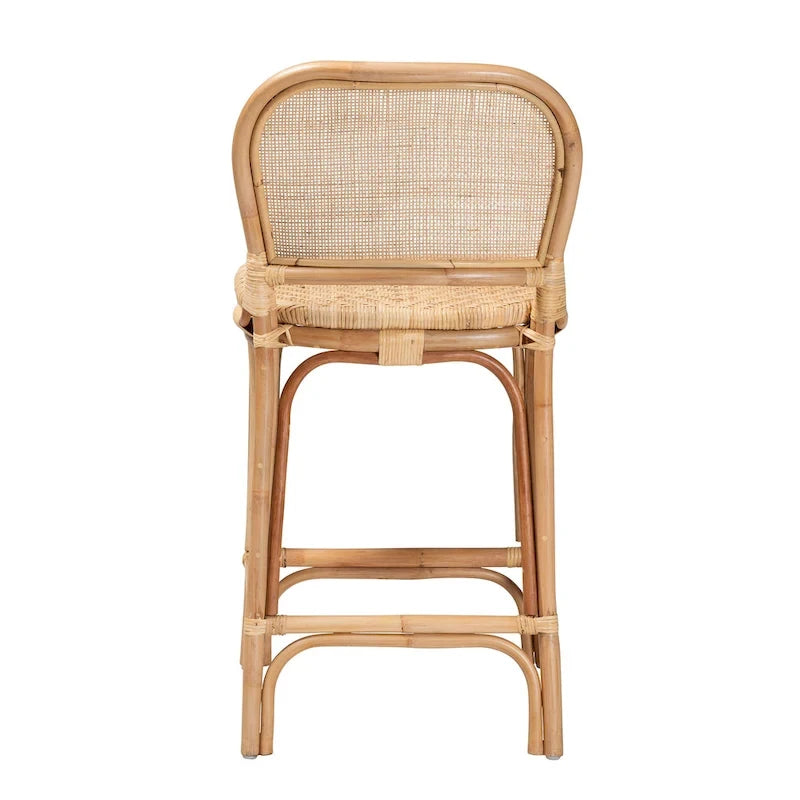 Taburete de bar de ratán natural marrón — Estilo bohemio, altura de barra/mostrador, capacidad para 1 persona