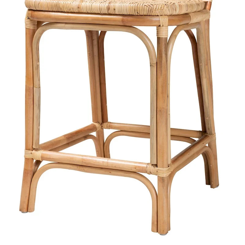 Taburete de bar de ratán natural marrón — Estilo bohemio, altura de barra/mostrador, capacidad para 1 persona