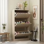 Zapatero con tapa abatible gris/roble, 2 y 3 cajones, capacidad para hasta 14 pares