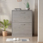 Zapatero con tapa abatible gris/roble, 2 y 3 cajones, capacidad para hasta 14 pares