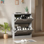Zapatero con tapa abatible gris/roble, 2 y 3 cajones, capacidad para hasta 14 pares