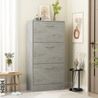 Zapatero con tapa abatible gris/roble, 2 y 3 cajones, capacidad para hasta 14 pares