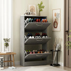 Zapatero con tapa abatible gris/roble, 2 y 3 cajones, capacidad para hasta 14 pares