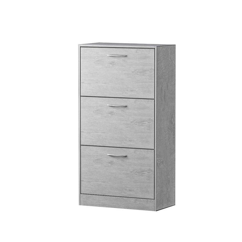 Zapatero con tapa abatible gris/roble, 2 y 3 cajones, capacidad para hasta 14 pares