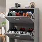 Zapatero con tapa abatible gris/roble, 2 y 3 cajones, capacidad para hasta 14 pares