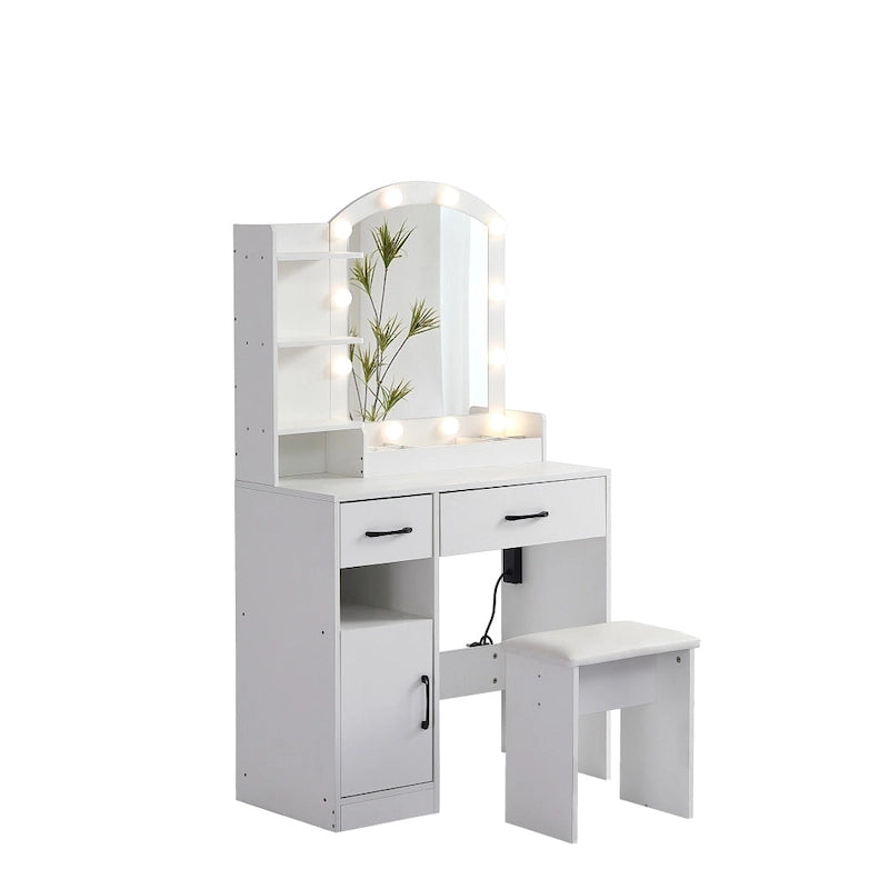 Tocador Blanco con Espejo Iluminado, 2/3 Cajones – 1 Persona