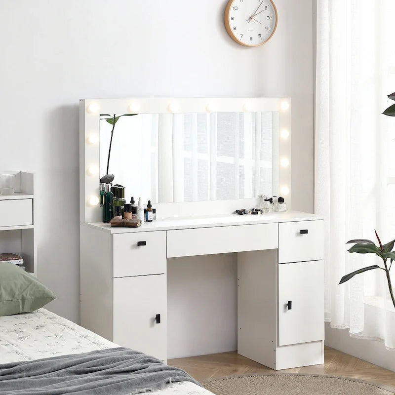 Tocador Blanco con Espejo Iluminado, 2/3 Cajones – 1 Persona