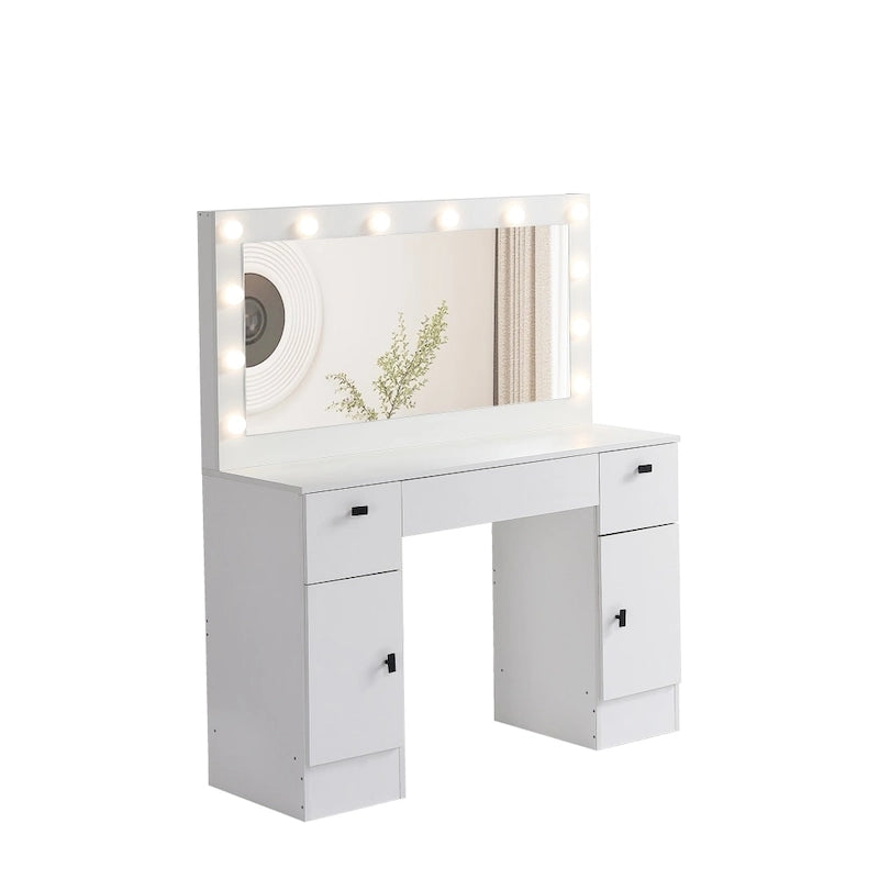 Tocador Blanco con Espejo Iluminado, 2/3 Cajones – 1 Persona