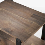 Mesa auxiliar de madera de acacia marrón industrial de 2 niveles