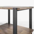 Mesa auxiliar de madera de acacia marrón industrial de 2 niveles