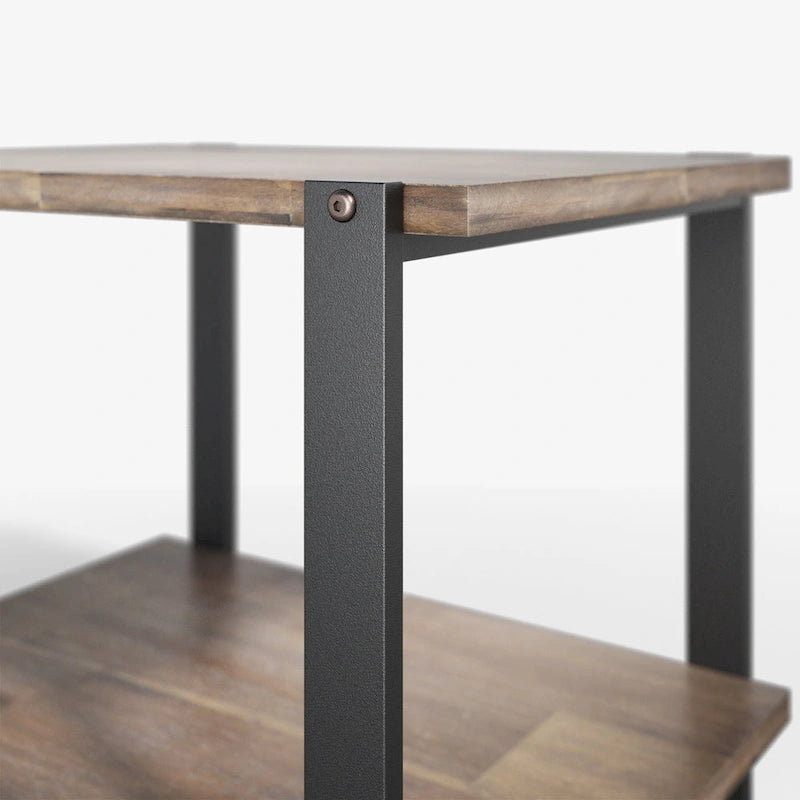 Mesa auxiliar de madera de acacia marrón industrial de 2 niveles