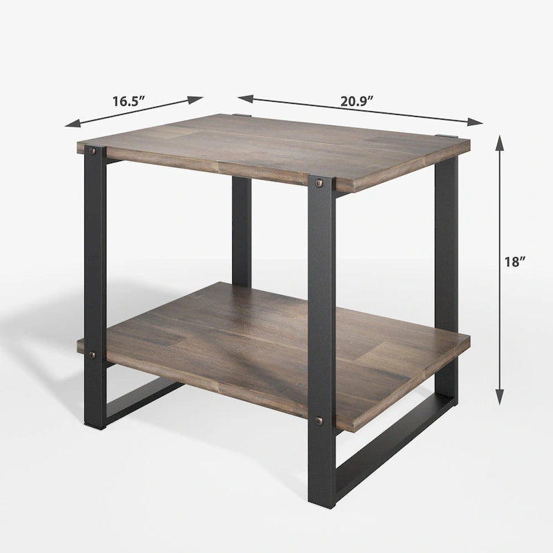 Mesa auxiliar de madera de acacia marrón industrial de 2 niveles