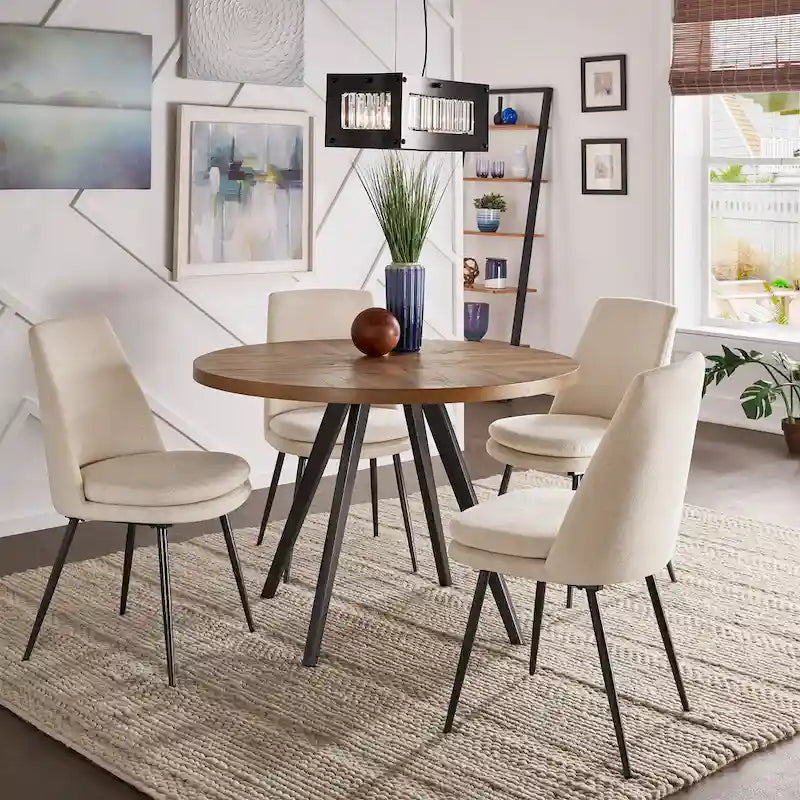 Mesa de comedor redonda roble/gris hierro, asientos para 2-4