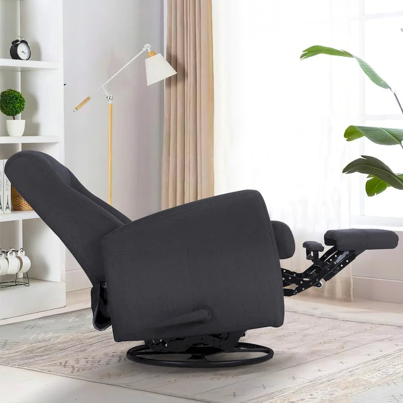 Sillón Reclinable Giratorio Planeador Manual de Tela Gris Oscuro - Asiento Individual