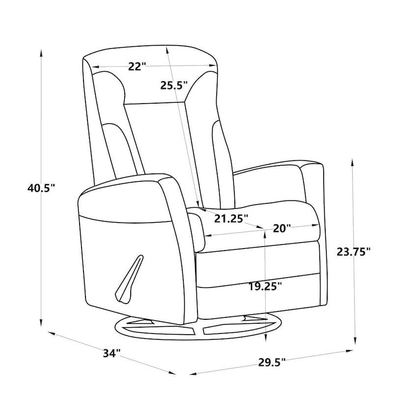 Sillón Reclinable Giratorio Planeador Manual de Tela Gris Oscuro - Asiento Individual